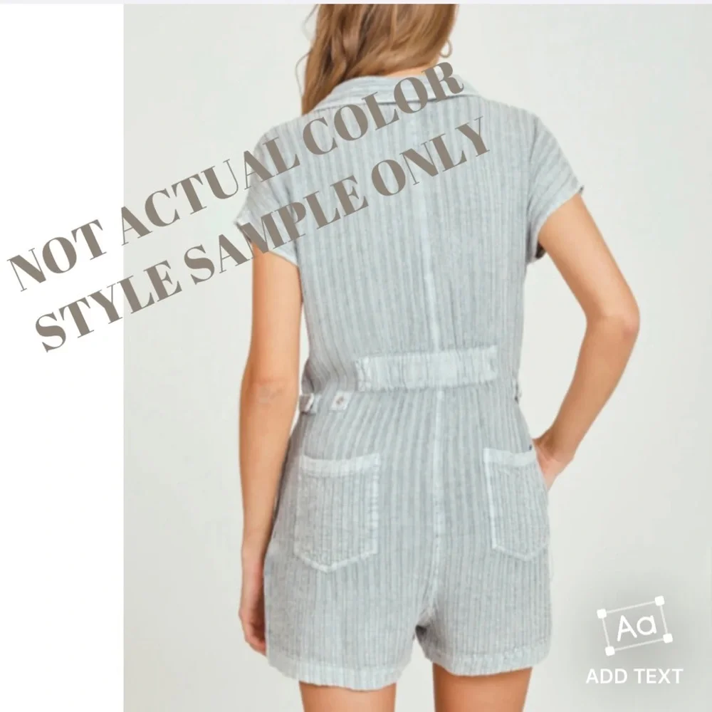 Vintage Havana Button down textured romper with adjustable buttons at waist - Picture 3 of 10